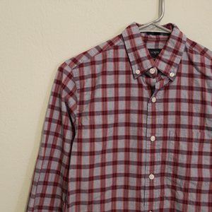 j. crew / collared shirt / red and gray plaid